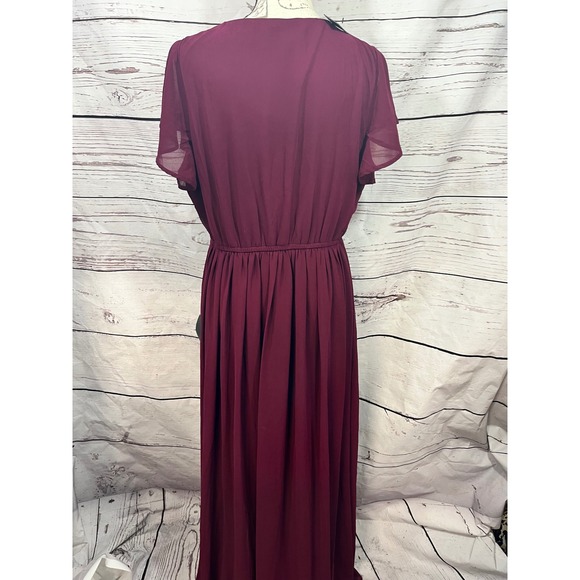 Lulus Burgundy Maxi Dress Flutter Short Sleeve Elastic Waist V Neck Formal XL - Picture 5 of 5